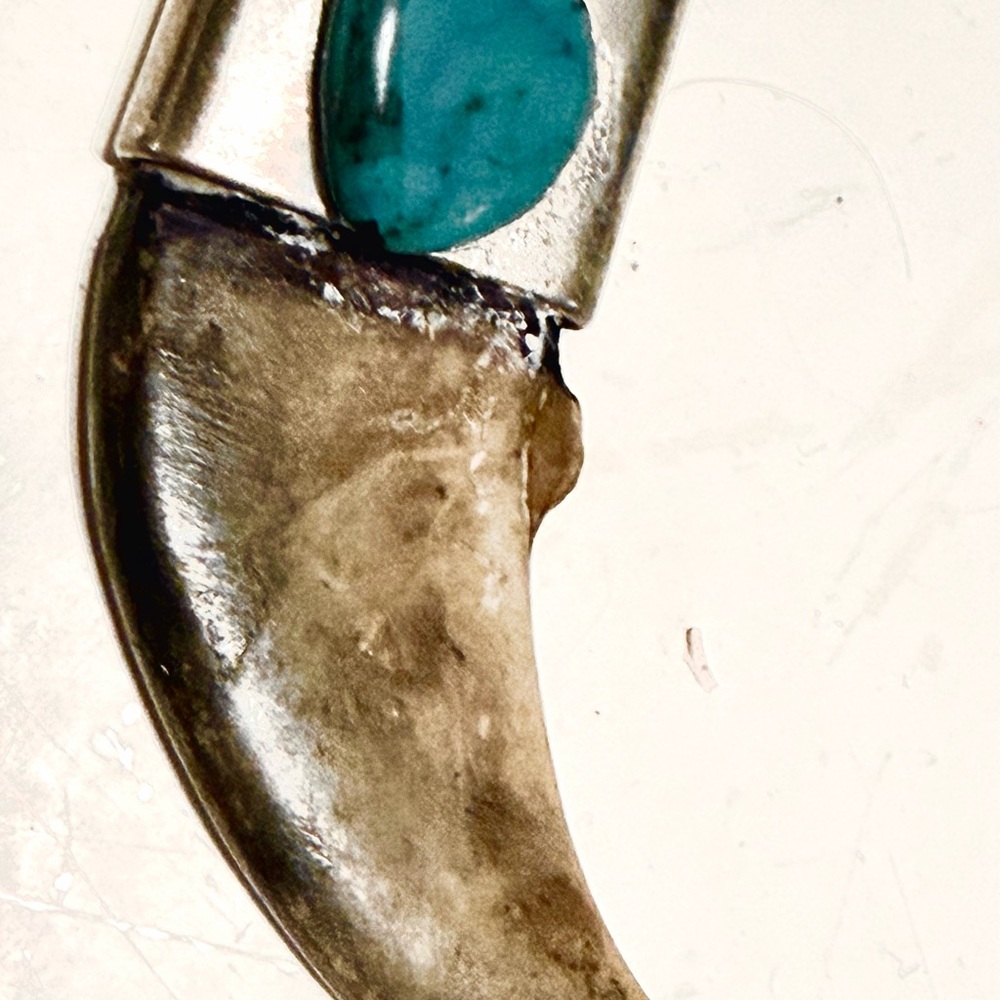 Vintage Native American Sterling Silver Artisan Turquoise Horn Pendant